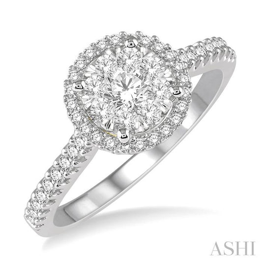 ASHI Round Shape Halo Lovebright Essential Diamond Engagement Ring 124F3PPFGWY