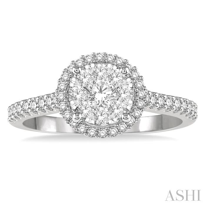ASHI Round Shape Halo Lovebright Essential Diamond Engagement Ring 124F3PPFGWY