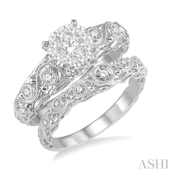 ASHI Round Shape Lovebright Diamond Wedding Set 125E3PPFVWG-WS