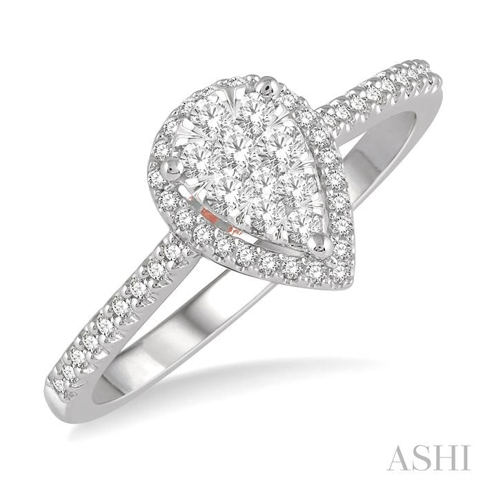 ASHI Pear Shape Halo Lovebright Essential Diamond Engagement Ring 126F5PPFVWP