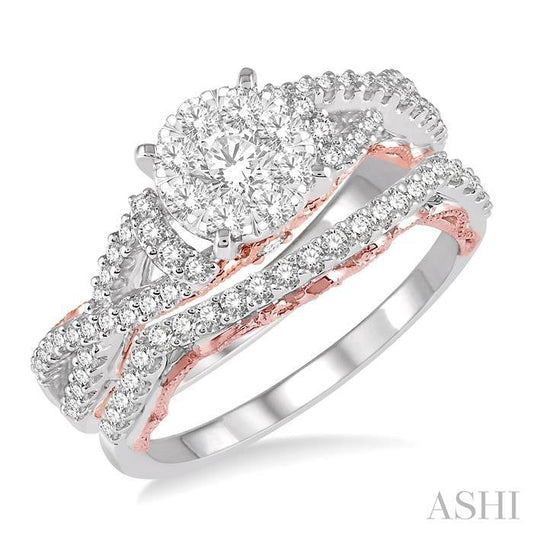 ASHI Round Shape Lovebright Diamond Wedding Set 129E2PPFVWP-WS