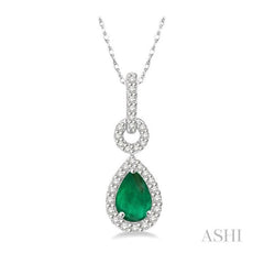ASHI Pear Shape Gemstone & Halo Diamond Pendant 57288PPTSPDEMWG
