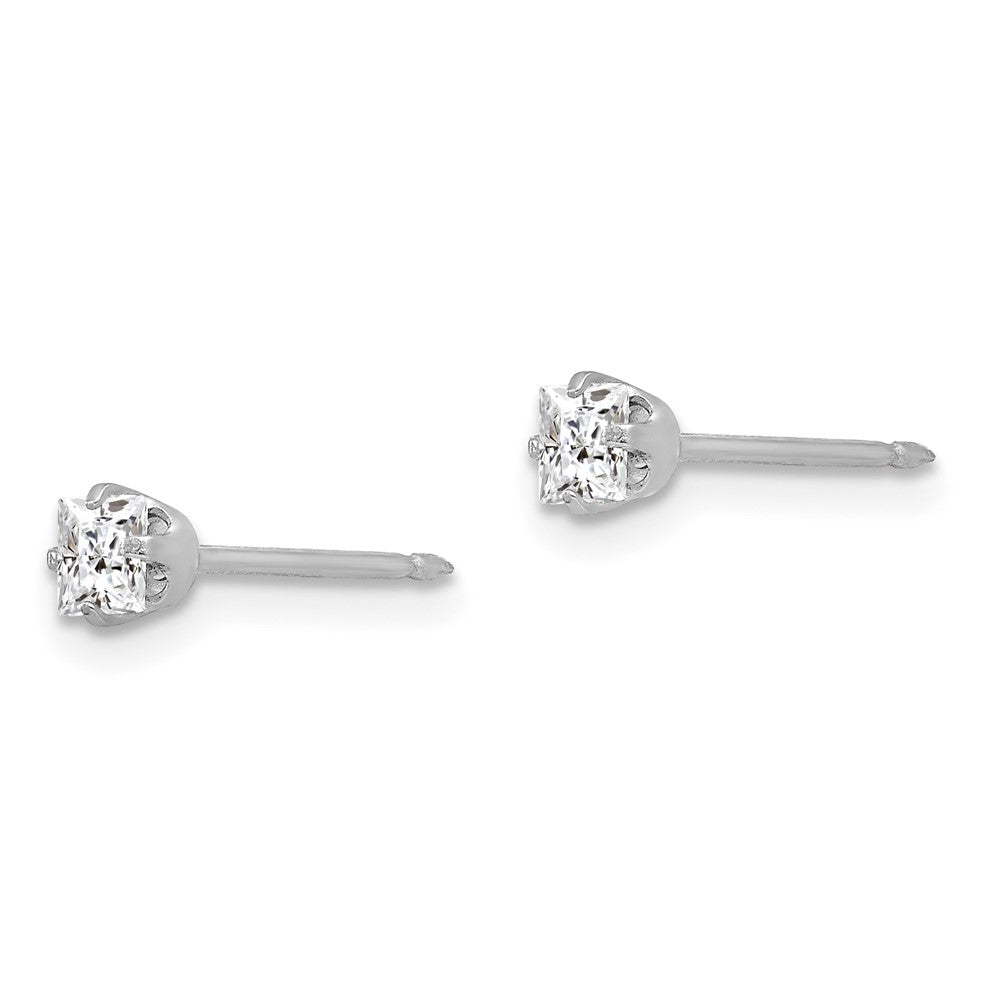 130E Inverness 14k White Gold 3mm Square CZ Post Earrings
