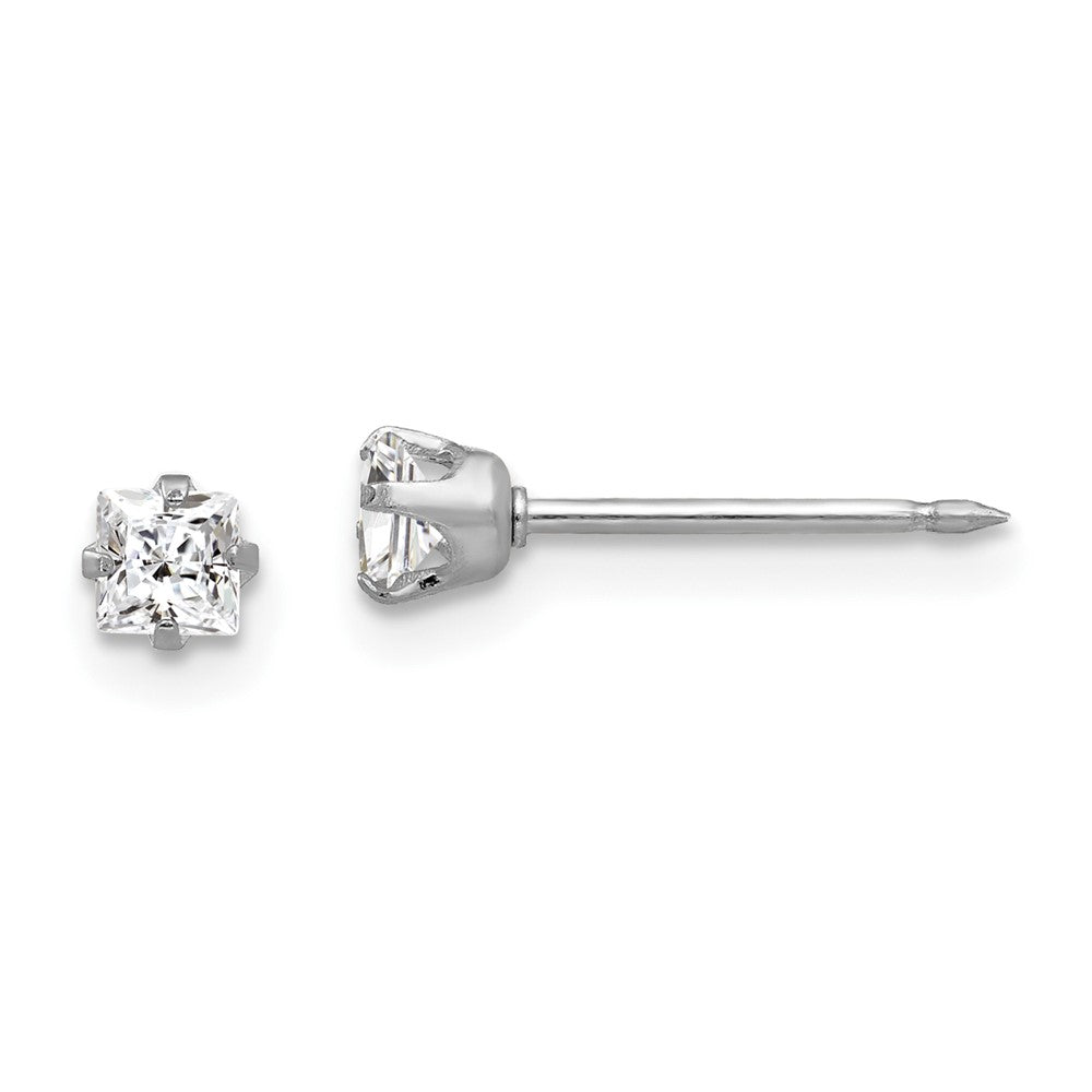 130E Inverness 14k White Gold 3mm Square CZ Post Earrings