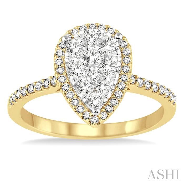 ASHI Pear Shape Halo Lovebright Essential Diamond Engagement Ring 13252PPFVYW