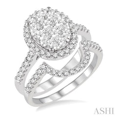 ASHI Oval Shape Halo Lovebright Diamond Wedding Set 13270PPFVWG-WS-1.25