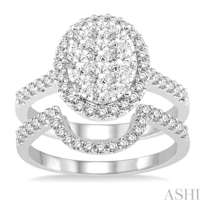 ASHI Oval Shape Halo Lovebright Diamond Wedding Set 13270PPFVWG-WS-1.25