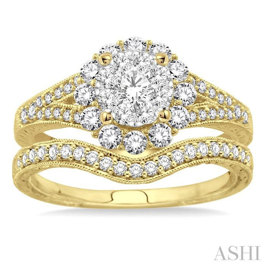 ASHI Round Shape Halo Lovebright Diamond Wedding Set 13402PPFVYW-WS