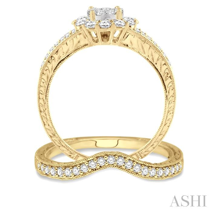 ASHI Round Shape Halo Lovebright Diamond Wedding Set 13402PPFVYW-WS