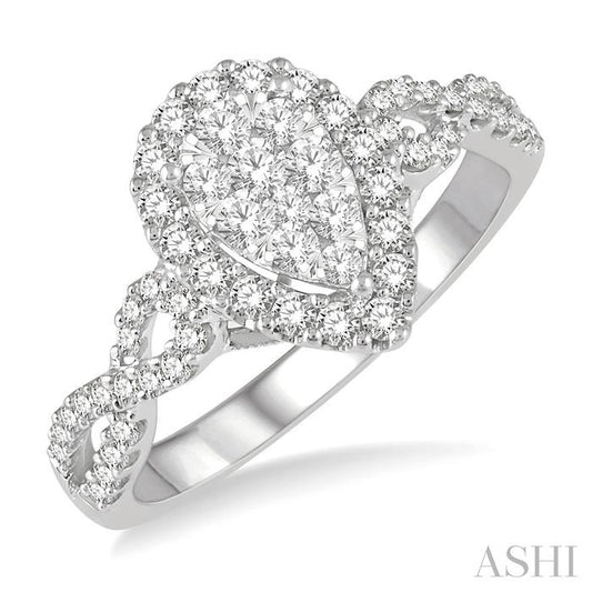 ASHI Pear Shape Halo Lovebright Diamond Engagement Ring 13522PPFGWG