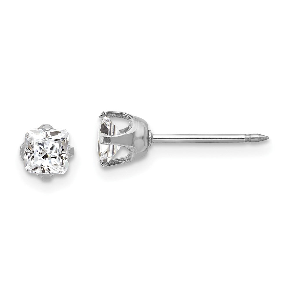 139E Inverness 14k White Gold 5mm Sq CZ Post Earrings