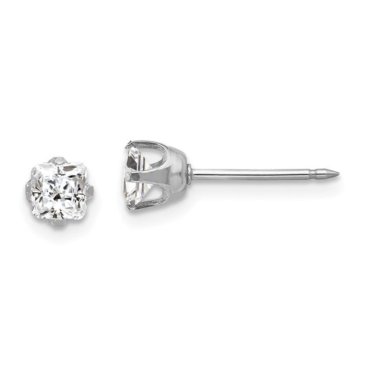 139E Inverness 14k White Gold 5mm Sq CZ Post Earrings