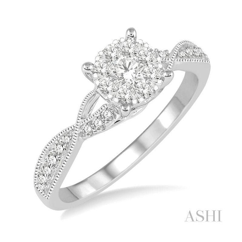 ASHI Round Shape Lovebright Diamond Engagement Ring 159C3PPFGWG-LE