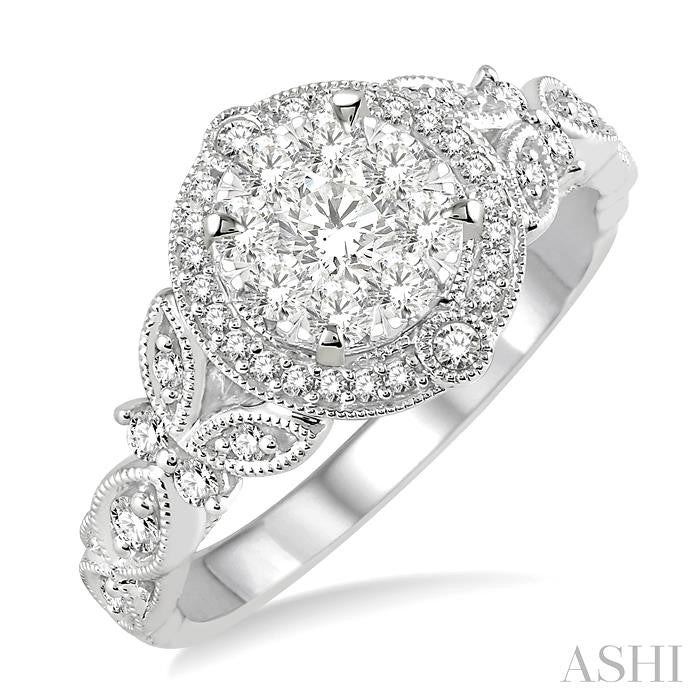 ASHI Round Shape Halo Lovebright Diamond Engagement Ring 140A3PPFGWG