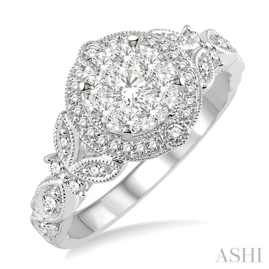 ASHI Round Shape Halo Lovebright Diamond Engagement Ring 140A3PPFGWG