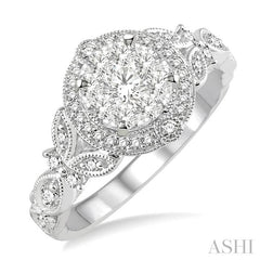 ASHI Round Shape Halo Lovebright Diamond Engagement Ring 140A3PPFGWG