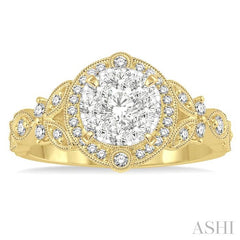 ASHI Round Shape Halo Lovebright Diamond Engagement Ring 140A3PPFGYW