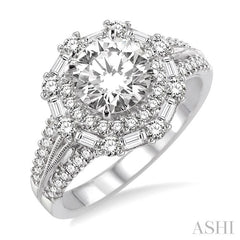 ASHI Round Shape Semi-Mount Halo Diamond Engagement Ring 14122PPFRWG-SM