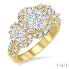 ASHI Oval Shape Past Present & Future Halo Lovebright Diamond Engagement Ring 144B0PPFVYW-1.35