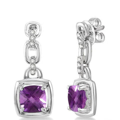 Parkplace Jewelers Silver Cushion Shape Gemstone & Diamond Earrings 88149PPSSAMSLER