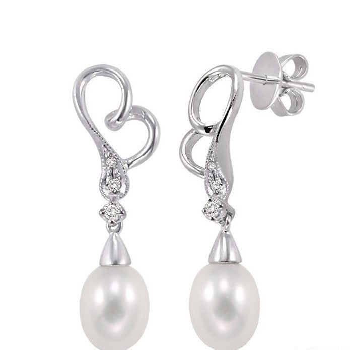 Parkplace Jewelers Heart Shape Pearl & Diamond Fashion Earrings 56679PPTXERWG