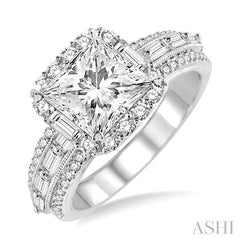 ASHI Princess Shape Semi-Mount Halo Diamond Engagement Ring 15432PPFHWG-SM