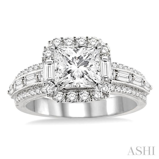 ASHI Princess Shape Semi-Mount Halo Diamond Engagement Ring 15432PPFHWG-SM