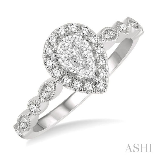 ASHI Pear Shape Halo Lovebright Diamond Engagement Ring 156F5PPFGWG