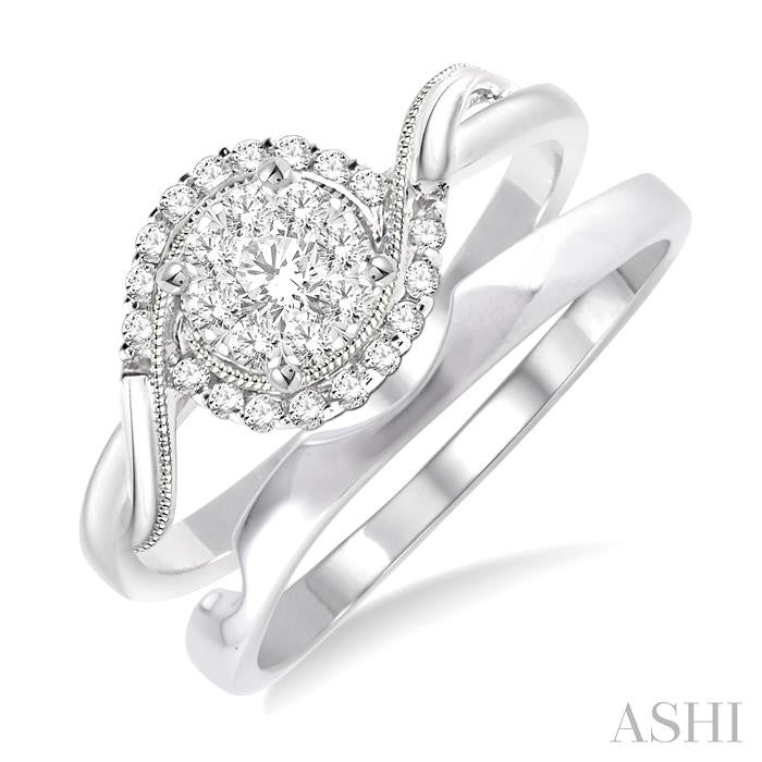 ASHI Round Shape Lovebright Halo Diamond Wedding Set 15955PPFVWG-WS