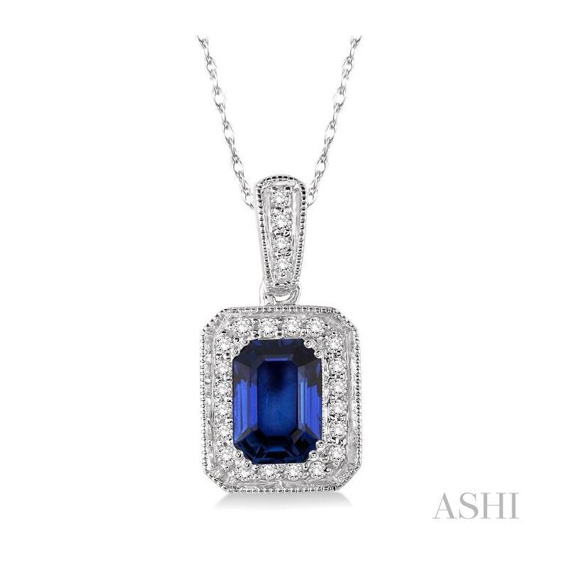 ASHI Emerald Shape Gemstone & Halo Diamond Pendant 58457PPFNPDSPWG