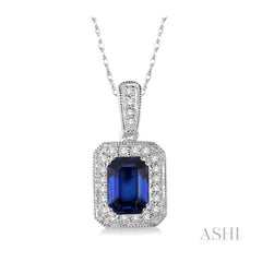 ASHI Emerald Shape Gemstone & Halo Diamond Pendant 58457PPFNPDSPWG