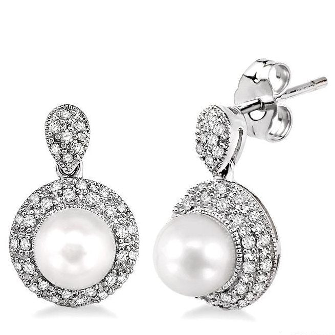 Parkplace Jewelers Pearl & Halo Diamond Earrings 56625PPFSERWG
