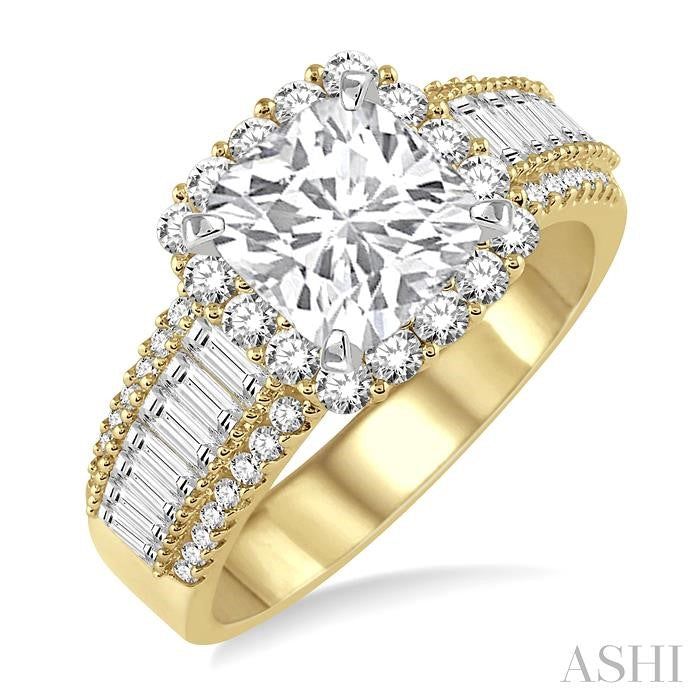 ASHI Cushion Shape Semi-Mount Halo Diamond Engagement Ring 18370PPFHYW-SM-1.20