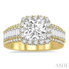 ASHI Cushion Shape Semi-Mount Halo Diamond Engagement Ring 18370PPFHYW-SM-1.20