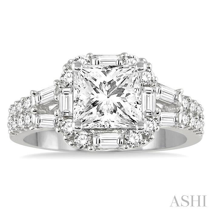 ASHI Princess Shape Semi-Mount Halo Diamond Engagement Ring 18932PPFRWG-SM