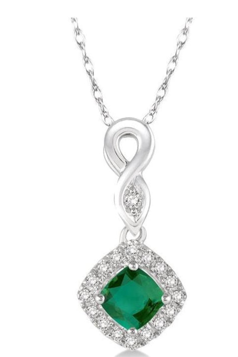Parkplace Jewelers Cushion Shape Gemstone & Halo Diamond Pendant 57088PPTSPDEMWG