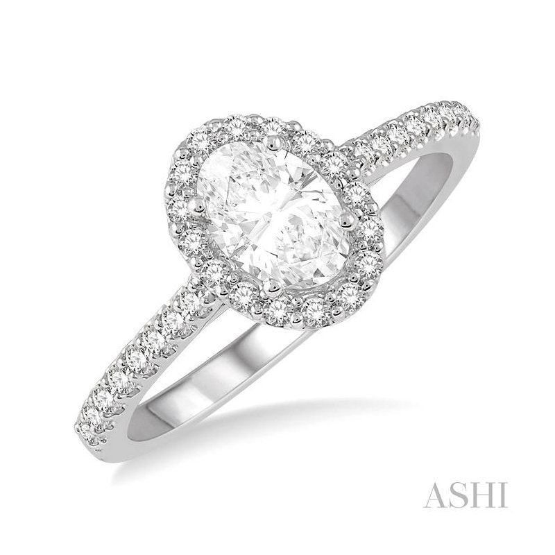 ASHI Oval Shape Halo Diamond Engagement Ring 242G2PPFHWG-LE