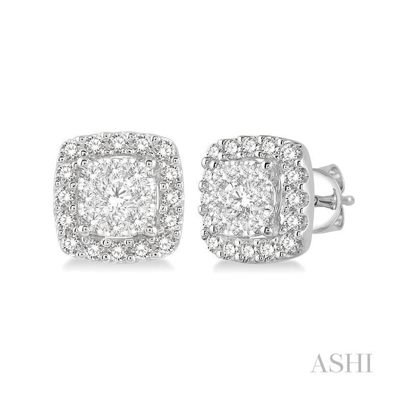 ASHI Cushion Shape Halo Lovebright Essential Diamond Earrings 916B3PPFVERWG