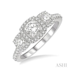 ASHI Round Shape Past Present & Future Halo Diamond Engagement Ring 243M1PPFHWG-LE