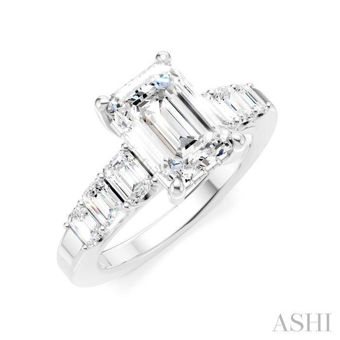 ASHI Emerald Shape Semi-Mount Diamond Engagement Ring 191B1PPFHWG-SM-EM2