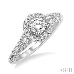 ASHI Round Shape Halo Diamond Engagement Ring 19223PPFVWG-LE