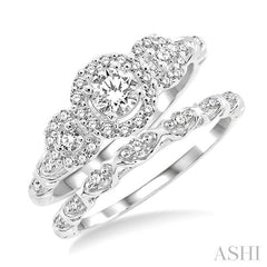 ASHI Round Shape Past Present & Future Halo Diamond Wedding Set 19333PPFVWG-WS