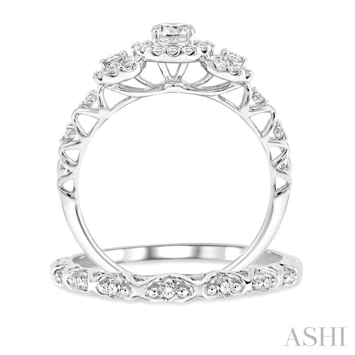 ASHI Round Shape Past Present & Future Halo Diamond Wedding Set 19333PPFVWG-WS