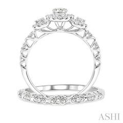 ASHI Round Shape Past Present & Future Halo Diamond Wedding Set 19333PPFVWG-WS