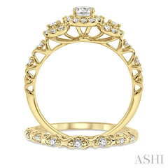 ASHI Round Shape Past Present & Future Halo Diamond Wedding Set 19333PPFVYG-WS