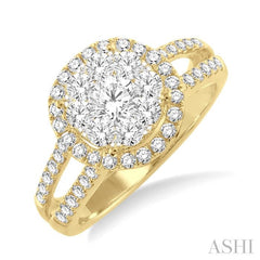 ASHI Round Shape Halo Lovebright Diamond Engagement Ring 19411PPFVYW-LE