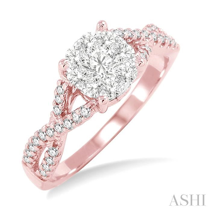 ASHI Round Shape Lovebright Diamond Engagement Ring 19495PPFGPW-LE