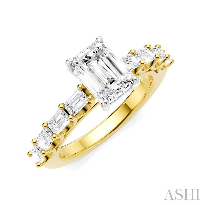 ASHI Emerald Shape Semi-Mount Diamond Engagement Ring 194A2PPFHYW-SM-EM1
