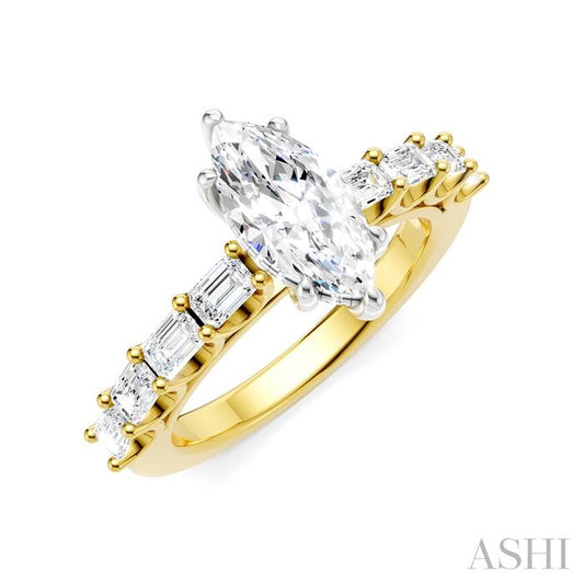 ASHI Marquise Shape Semi-Mount Diamond Engagement Ring 194A2PPFHYW-SM-MQ1