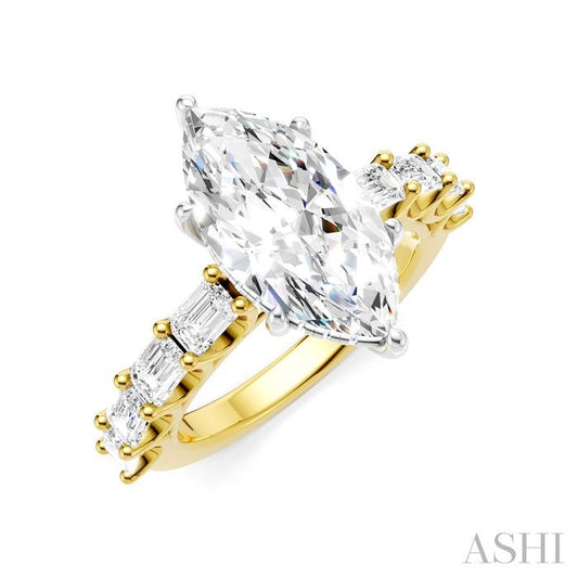 ASHI Marquise Shape Semi-Mount Diamond Engagement Ring 194ACPPFHYW-SM-MQ3